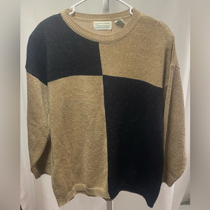 Vintage 80s Shenanigans Gold Glitter and‎ Black Colorblock Oversized Sweater M